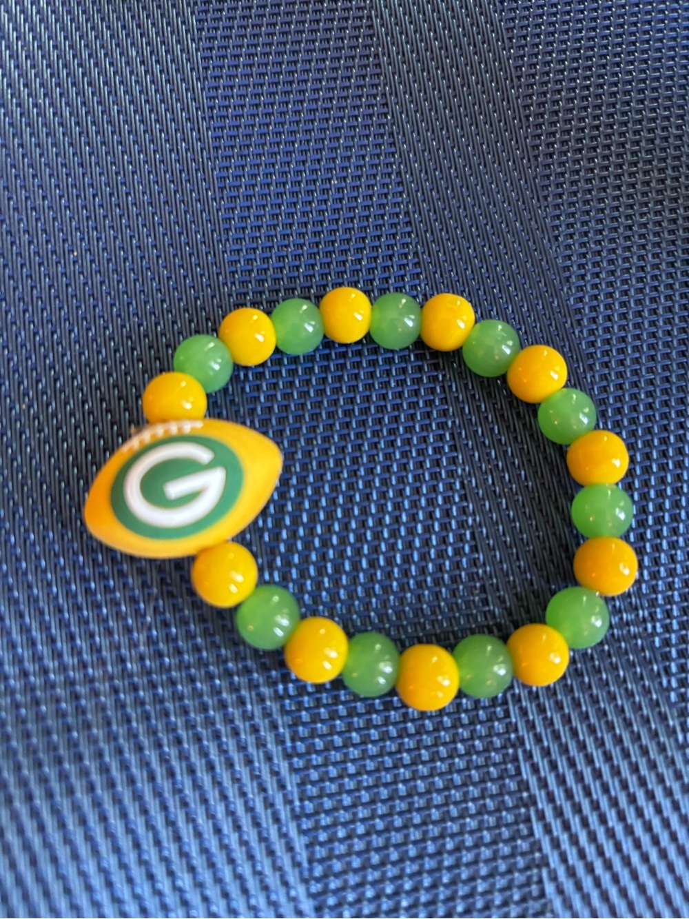Green & Yellow Kids Beaded Stretch Bracelet with Team Logo Charm